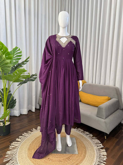 Divyaa Purple Anarkali Premium Suit Set