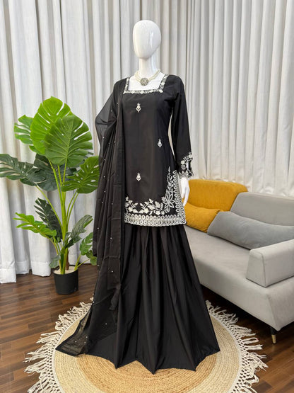 Heavy Natural Crep Designer Ladies Palazzo Suit, 3-Piece Set